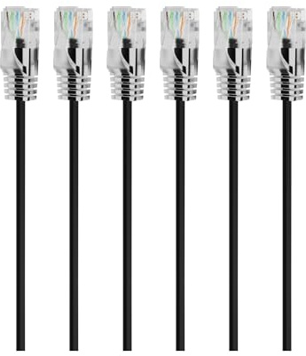 Mygatti 0,5 m ultratunn/smal OD:2,8 mm CAT 6 Ethernet-kabel (6 stycken), 50 cm flexibel UTP-nätverkskabel 1,0 Gbit/s, RJ45 svart LAN-kabel, för hemnätverk, modem, router, kopplingsskåp, bärbar dator