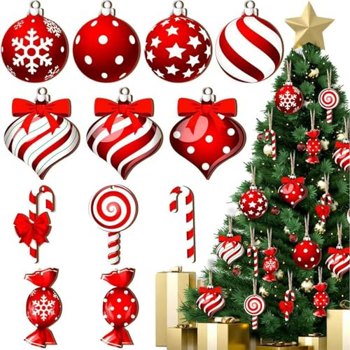 KASESSS 36 Pezzi Decorazioni Albero di Natale, Addobbi Albero di Natale in Legno, Addobbi Natalizi per Albero con Spago, Decorazioni Natalizie per AlberoS, Decorazioni Natalizie Albero per Fai-Da-Te
