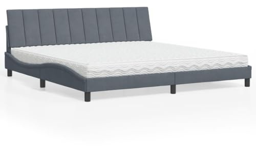 Yunovire Hanko Säng med madrass, 200 x 200 cm, mörkgrå sammet, vågformad design, H2/H3 hårdhetsgrad, komfortskummadrass, moderna sovrumsmöbler