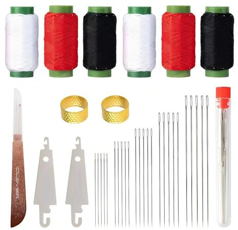 HMCEY 37 Piezas Agujas de Coser a Mano Acero Inoxidable,Agujas de Costura de Ojo Grande,Aguja Finas Bordadora, Sewing Needle,Largas para Manualidades,Bricolaje con Hilo, Enhebrador, Descosedor y Dedal