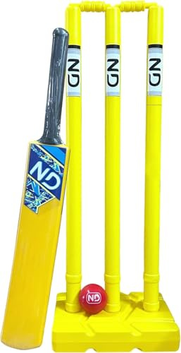 ND Sports Cricket Set, Plastic Cricket Bat, 3 Cricket Stumps with Base | Lightweight Durable Cricket Kit for Indoor & Outdoor Garden Games