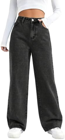 shownicer Jean Femme Taille Haute Jean Large Wide Leg Jeans Baggy Stretch Droit Jeans Pantalon Y2K Streetwear A Gris M