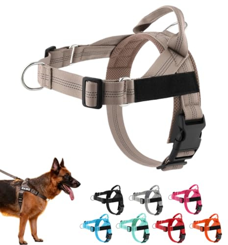 No Pull Dog Harness, Front Clip Adjustable Pet Vest, Breathable Soft Padded Material, Neck & Chest Adjustable, Heavy-Duty D-Ring, Reflect-Stitching, Sturdy Handle, for Small To Large Dogs (1pc-BG, M)