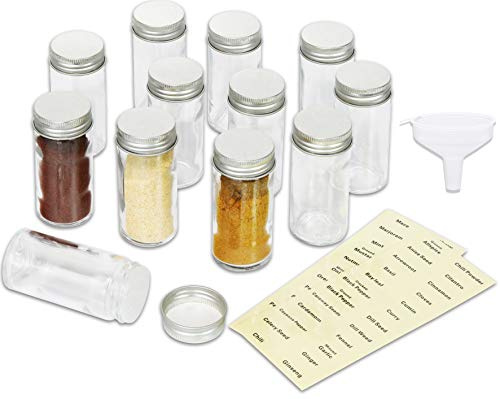 Simple Houseware 12-Pack 3 oz Glass Spice Jars, Round Bottles with Shaker Lids, Funnel and Labels for Seasoning & Storage