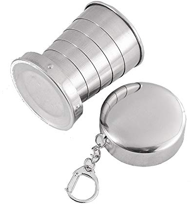 Gteller 3 Stück Edelstahl Camping Faltbecher Tragbare Reise Becher Wandern zerlegbar Faltbecher mit Schlüsselanhänger(groß-3 Stück)