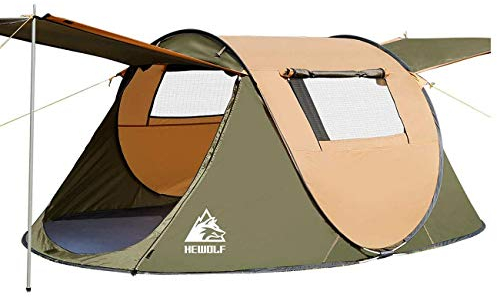 Wurfzelt Pop Up Zelt 2-4 Personen Camping Zelt mit Vorzelt Automatik Ultraleichtes Familienzelt Sekundenzelt Sonnenschutz Cabana Zelt für Outdoor Camping Festival, Großes Armeegrün(Braun, L)