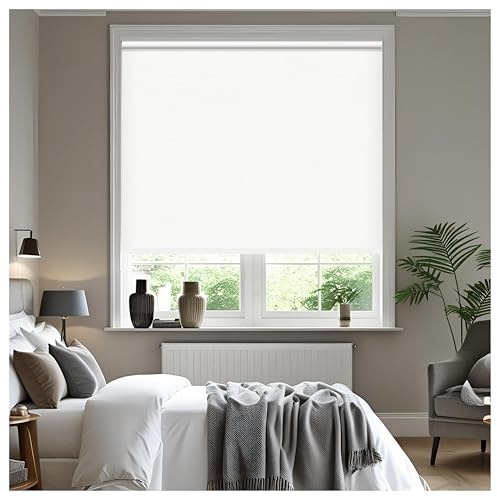 Store enrouleur occultant à isolation thermique - Facile à installer - Fixations incluses - Blanc (largeur 90 cm x longueur 165 cm, occultant thermique, blanc)