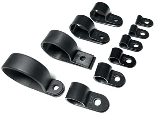 JLB Plastics UK - Black Plastic R Type P Clip Clamp for Conduit, Cable, Hose, Pipe. Screw Mount (Pack of 50, Size: 15mm)