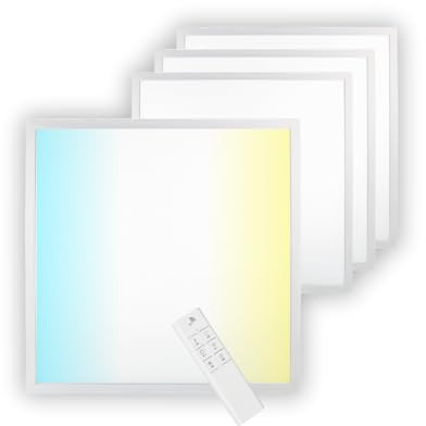 ENOVALITE 4x LED Panel 62x62 cm dimmbar mit Fernbedienung - Farbtemperatur einstellbar 3000K 4000K 6000K - 36W 3600lm - flache LED Lampe Paneele für Rasterdecke inkl. 230V Netzteil - 620x620x0,9mm