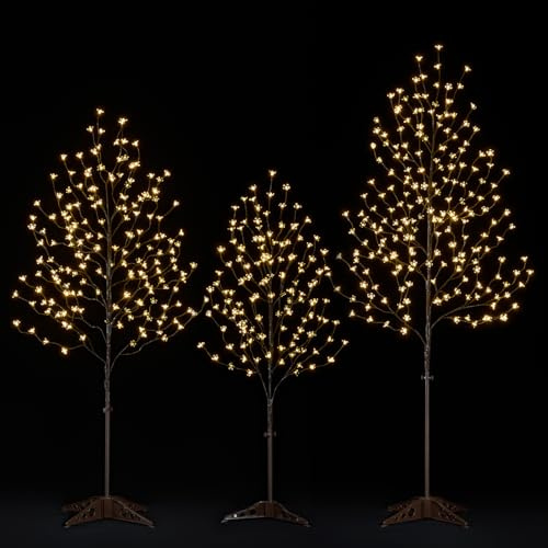 Lightshare LED Lighted Cherry Blossom Tree, 4FT, 5FT and 6FT, Warm White, Pack of 3, Decorate Home Garden, Summer, Wedding, Birthday, Christmas Holiday, Party, for Indoor and Outdoor Use