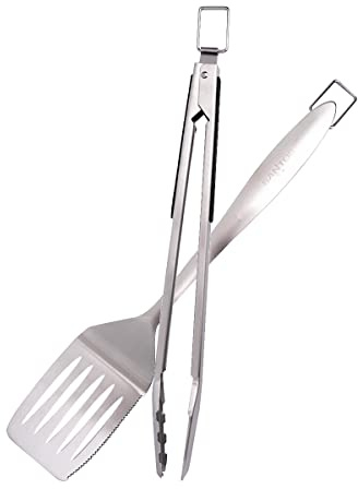 SANTOS Präzisions Edelstahl Grillbesteck-Set 2-TLG - Grillzange & Grillwender - 2er BBQ Geschenkset - BBQ-Besteck - hochwertiges massives Grillbesteck