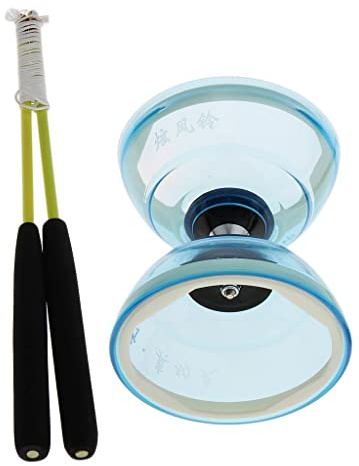 Diabolo Unique à 3 Roulements avec Bâtons et Ficelle, Jouet de Balle en Caoutchouc , Jouets de Coordination œil-Main pour Enfants, 5 Couleurs Au C , Bleu