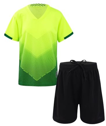 iiniim barn pojkar sportdräkt träningsoverall 2 delar snabbtorkande t-shirt shorts sportset joggingdräkt fotbollströja basket kläder, A Fluorescerande grön, 110/116 cm