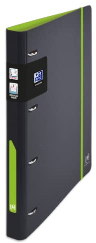 OXFORD 14 Stück Ringbuch European Binder For Students A4 Rücken 30 mm 4 D-Ringe Einband Polypro expandiert zweifarbig schwarz/grün