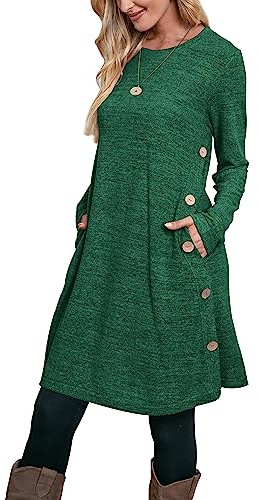 Aokosor Jumper Dress for Women Long Sleeve Dress Ladies Button Tunic Dress with Pockets