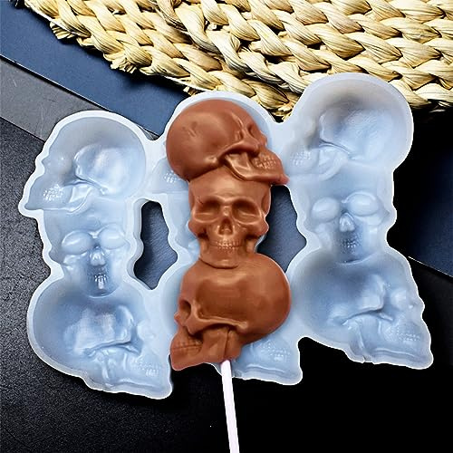 mostsom Skull Head Shape Silicone Lollipop Molds Easter Skull Chocolate Candy Cheese Mould Cake Decorating Tools 2PCS (F_Skull Head)