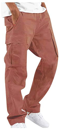 Generisch Arbeitshose Herren, Für Männer Outdoor Mit Multi Taschen Militär Hose Herren Arbeits Latzhose Wanderhosen Lang Winter Arbeit Schtraus Kurzgröße Cargohose Grau Pants (S, Rot)