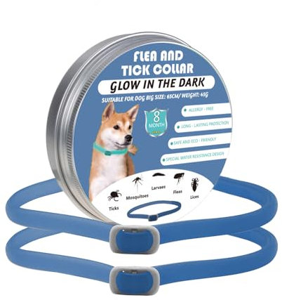 Zeckenhalsband für Hunde Leuchtendes Präventionshalsband gegen Parasiten auf Jede Größe verstellbar 2 STK Einstellbares Floh und Zeckenschutz mit bis zu 8-Monatigen Schutz (Blue)