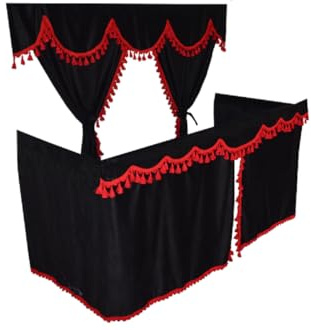 Generic Set completo di tende per camion nere con nappe rosse, adatte solo per DAF SUPER SPACE -CAB e SCANIA TOPLINE [ cabine alte]