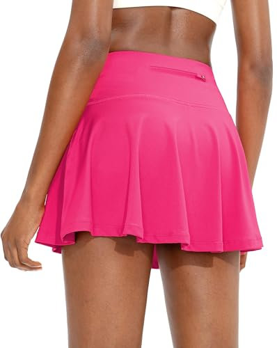 Timuspo Hosenrock Damen Kurz Plissierter Tennisrock Golf Activewear High-Waist Wandern Skorts mit Hose und Taschen Sportrock Pinker Rock S