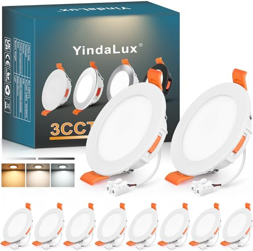 YindaLux 10x LED Einbaustrahler 230V Dimmbar 5W IP44 Weiß Loch 65-75 mm