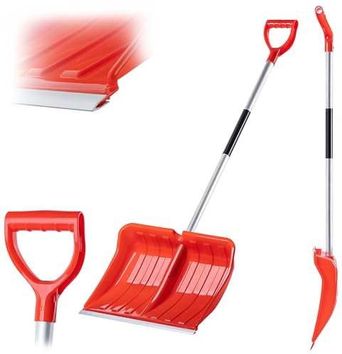 KADAX Pala da neve professionale, 50 x 138 cm, con manico antiscivolo, pala da neve con lama in plastica e bordo in alluminio, rampa da neve (arancione)