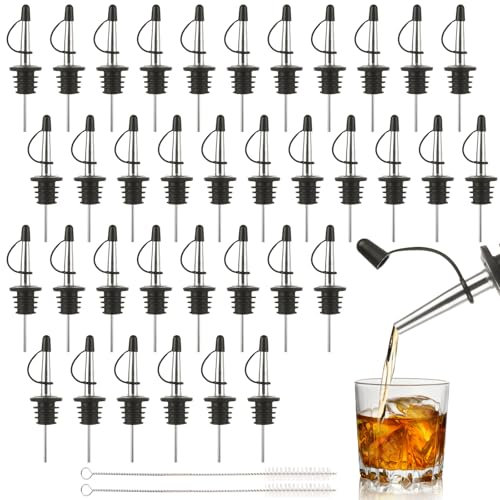 GBACHOOSE 36 Pcs Bottle Pourers for Spirits, Stainless Steel Freeflow Liquor Pourer with Rubber Dust Caps, Speed Pourers Wine Bottle Spirits Pourers Tapered Spout for Olive Oil, Vinegar Bottles, Syrup