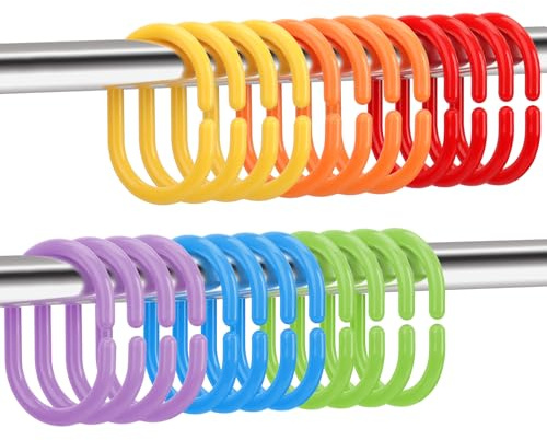Top-Spring 24 Packs Shower Curtain Rings Plastic Curtain Rings Hook Hanger Bath Drape Loop Clip Glide Bathroom Shower Window Rod (Colourful)