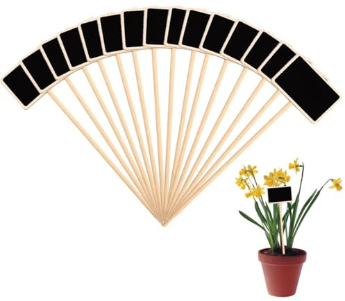 15 Etichette in Legno Nero per Piante - Mini Lavagna da Giardino Esterno in Bambù per Semi di Verdure, Alberi, Erbe, Fiori