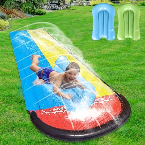 XPJBKC 240x55in Wasserrutsche Garten für Kinder, Wasserrutsche Kinder Draußen mit 2 Bodyboard, Doppelte Rasen-Wasserrutsche, Riesige Wasserrutsche für Garten und Außen-Wasserspaß