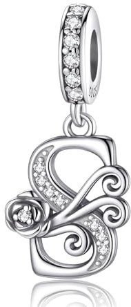 HappyStar 925 Sterling Silver Letter Charms Rose Alphabet Initial Charms Beads Dangle Pendants Compatible Pandora Charms Bracelets Jewelry Gifts for Women