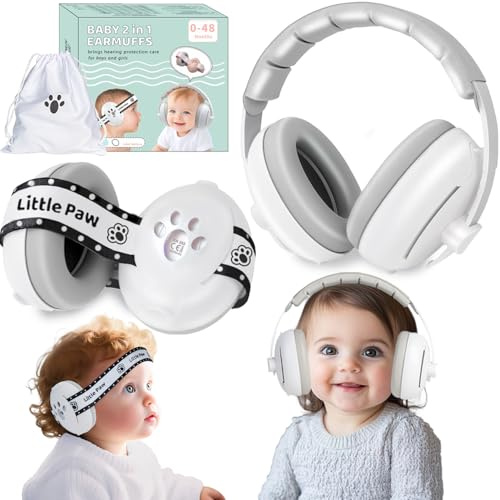Dekukar 2-in-1 Baby Ear Defender for Babies Toddlers up to 36 Months - CE & UKCA Certified - Noise Reduction Earmuffs Baby Headphones Against Hearing Damage & Improves Sleep White