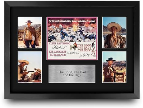 HWC Trading The Good, the Bad and the Ugly Gifts Printed Signed Autograph Presentation Display Montage for Movie Memorabilia Fans - A3 Framed
