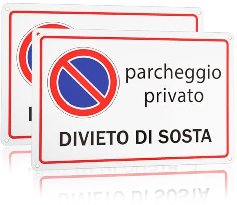 2pz Cartello Divieto di Sosta, Divieto di Sosta Proprietà Privata in Alluminio Metallo Materiale, Caratteristiche Resistente UV Impermeabile Facile da Installare (Versione orizzontale)