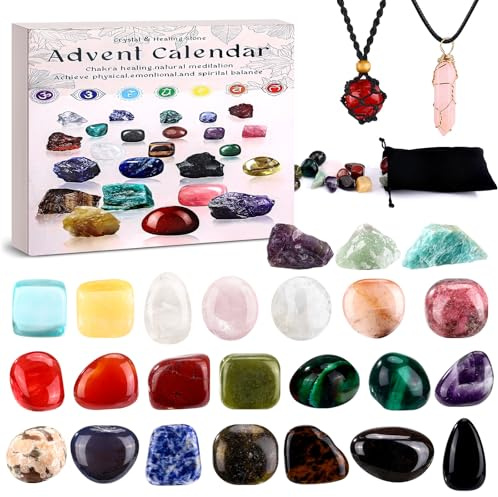Acsatont Adventskalender 2025 Kinder Kristalle, Weihnachts Countdown Edelsteine Geschenke, Rituals Adventskalender mit 24 Natürlicher Edelstein für Jungen und Mädchen