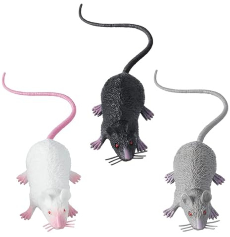 KEQAR 3pcs Ratones Falsos Realistas con Cola Larga, Versátiles de PVC para Bromas y Juguete para Gatos (1,7 x 8,7 Pulgadas)