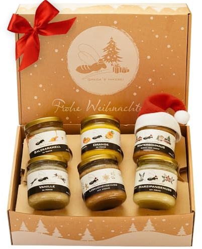 Honig Geschenkset von Grega’s Imkerei Präsentbox/Weihnachtsbox mit Honig und mehr direkt vom Imker (D – 6er Geschenkbox)