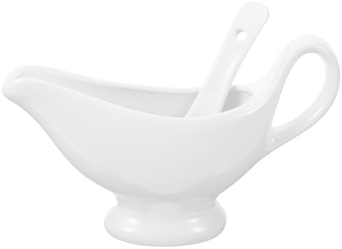 Angoily Salsiera Ceramica con Mestolo Profondo da 175ml, Beccuccio Speciale per Versare Facilmente Senza Fuoriuscite, per caffè Latte e Pranzi di Lavoro
