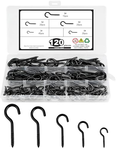 Acual 120 Pack Screw in Cup Hooks, Black Metal Ceiling Screw in Hooks