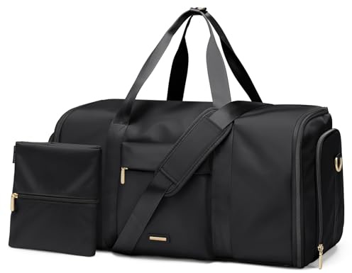 GOLF QUALITY Bolsa de Viaje Convertible 2 en 1, con Compartimento Separado para Zapatos, Impermeable, Bolsa de Ropa Fin de Semana Bolsa de Traje Colgante para Hombres y Mujeres,48L, Negro