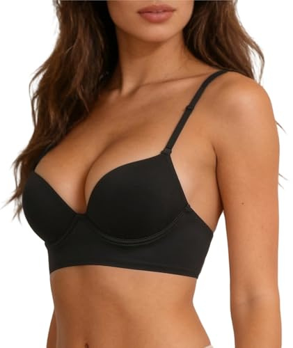CEWIFO Reggiseno Donna Top Senza Spalline Schienale A Forma di U Convertibile con Spaghetti Bralette Comoda per Dormire Cuciture (Black, 38)