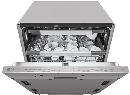 LG DB597TXSW Lavastoviglie da Incasso Classe A -20%, 14 Coperti, Vapore TrueSteam Senza Aloni, QuadWash Serie 5, Bassa Rumorosità 43dB, Rastrelliere Regolabili EasyRack Plus, Info Light, Noble Steel