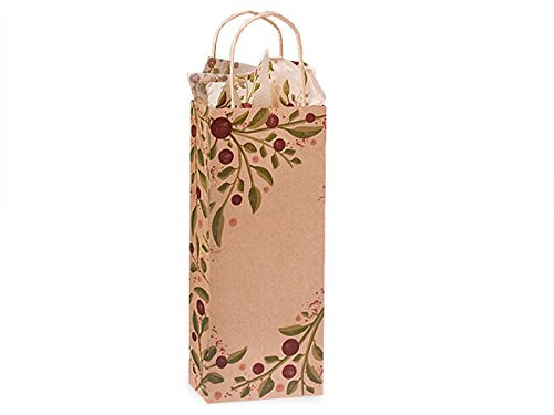 Pack Of 25, Vino Size 5.5 x 3.25 x 13 Tuscan Harvest Shopping Bags Made In Usa