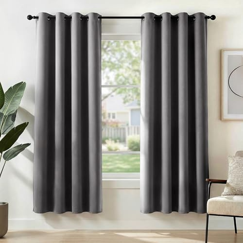 Deconovo Solid Thermal Insulated Room Darkening Curtains 52x72 Inch Blackout Curtains Eyelet Curtains for Livingroom 52x 72 Light Grey 2 Panels