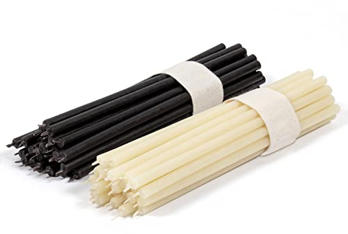 Diveevo Set di candele di cera d'api in bianco e nero, numero 140, candele rituali di alta qualità, lunghezza 16 cm, diametro 5,0 mm, durata 30 minuti