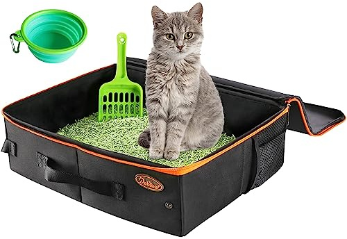 Deblue Portable Cat Travel Litter Box with Lid, Leak-Proof and Water-Proof, Lightweight Cat Litter Box for Car, Road Trip, Hotel, Airplane, and Outdoor-Black