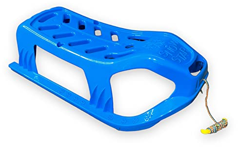 BUSDUGA 4068 Schlitten blau 90cm, Metallkufen, robuster Kunststoff, Zugseil