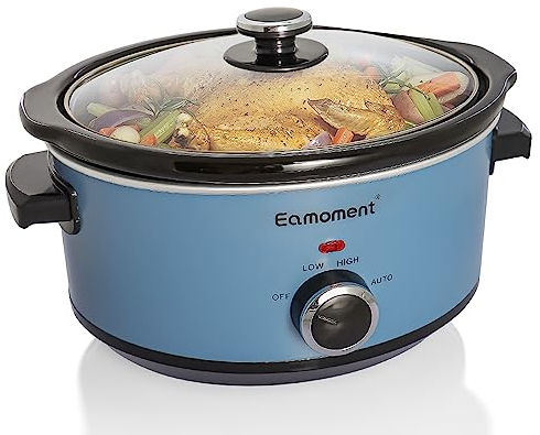 Eamoment 3,5 L | 200 W Slow Cooker con 3 niveles de calor e indicador de potencia, apto para lavavajillas y con asas, tapa de cristal fácil de limpiar,azul