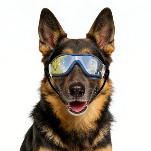ENJOYING Clear Dog Goggles Medium Anti-UV Doggy Sunglasses for Medium-Large Dogs Outdoor Fog-Proof Windproof Snowproof Dog Glasses, Adjustable, Easy Wear, Transparent