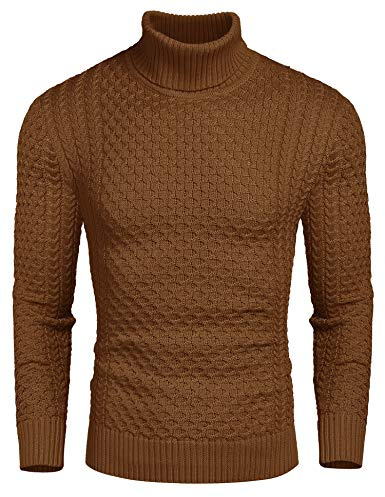 COOFANDY Jumpers for Mens Turtle Neck Jumper Roll Neck Dark Brown M